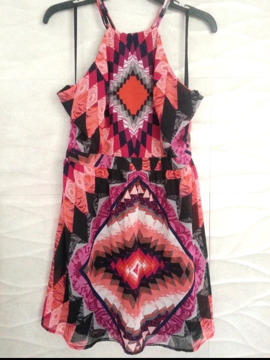 Bebe 2b Dresses & Skirts - New bebe 2b Orange black pink straps cutout back halter dress L